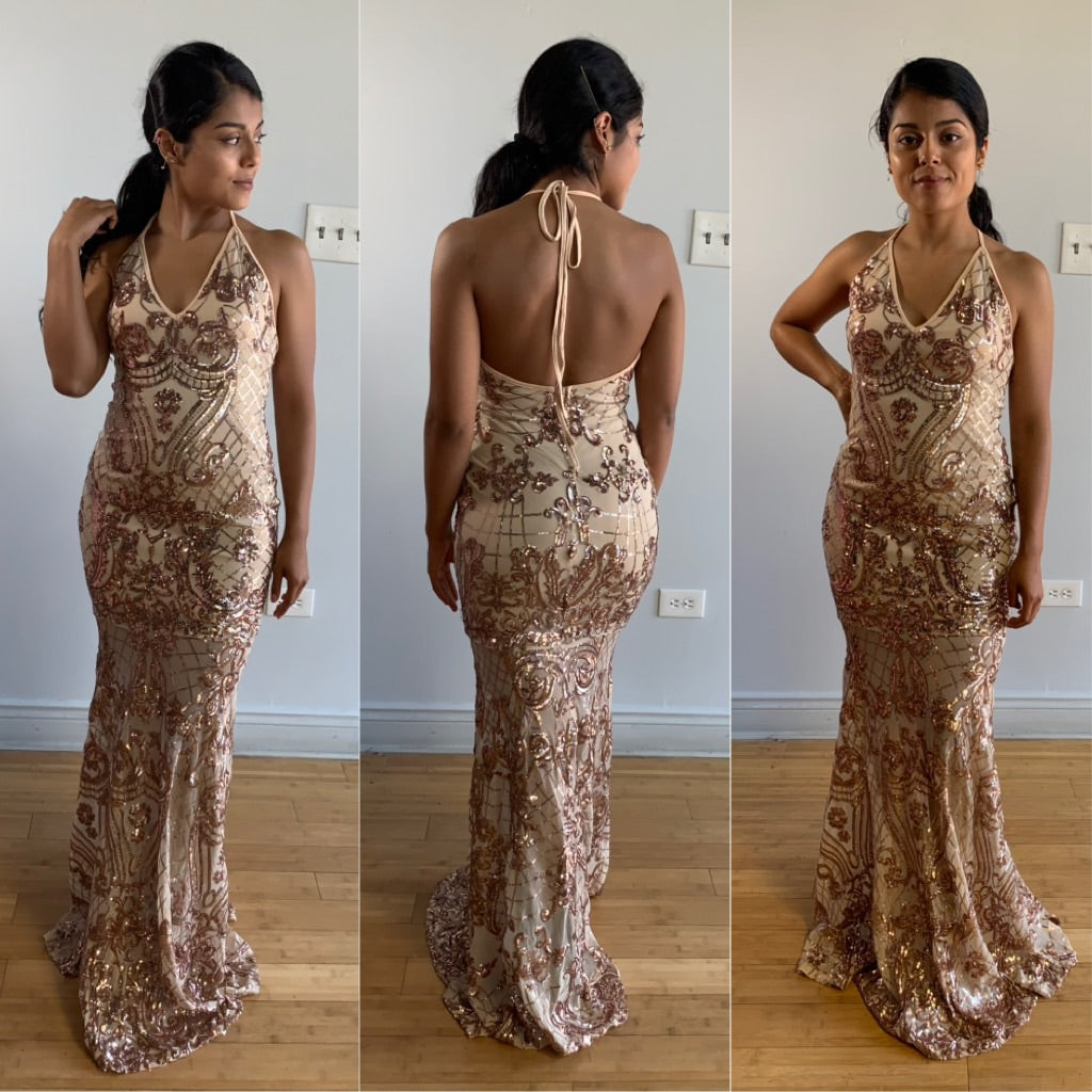 Victoria Sequin Formal Gown - Nude Rose Gold Bellisima Fashion Boutique Victoria Sequin Formal Gown - Nude Rose Gold Bellisima Fashion Boutique