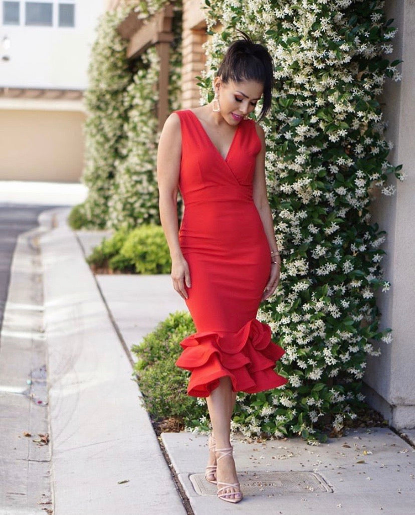 The Affair Ruffle Dress (Red)