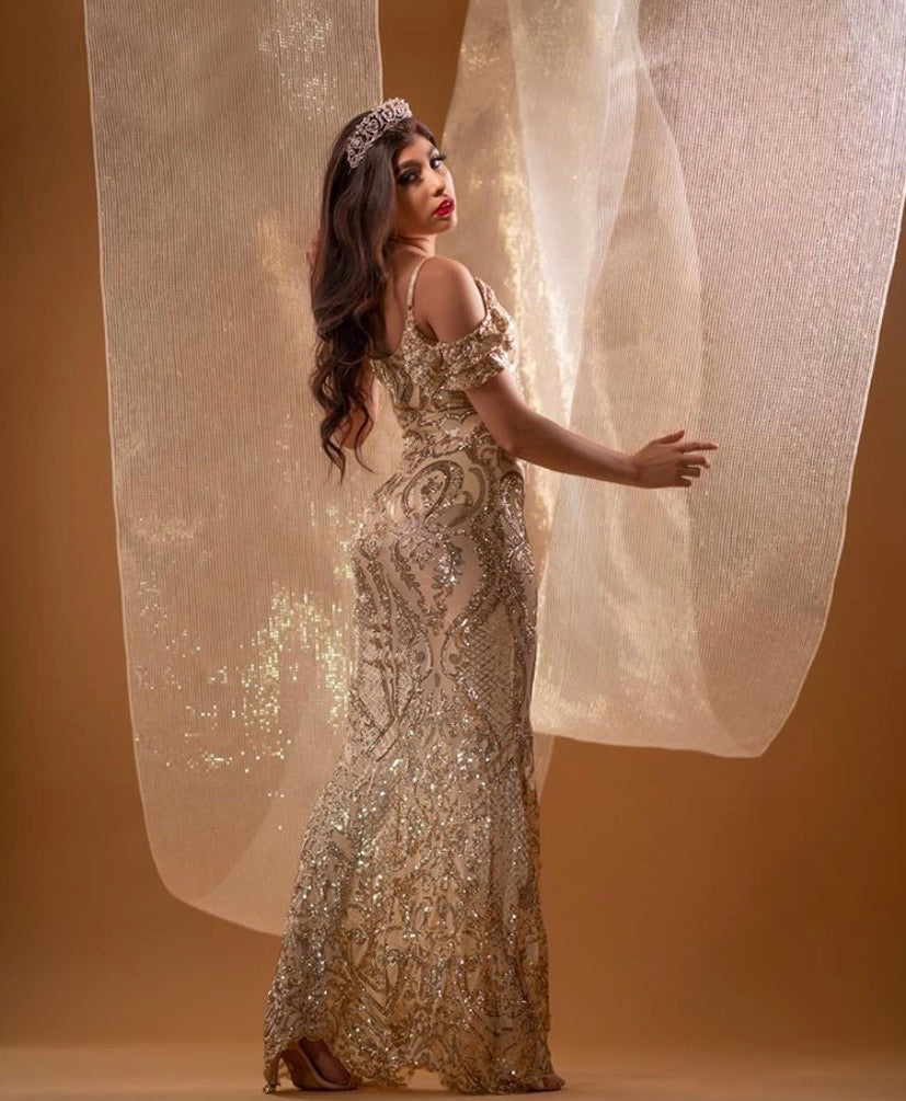 Alexandria Sequin Formal Dress - Nude Gold Small Alexandria Sequin Formal Dress - Nude Gold Small