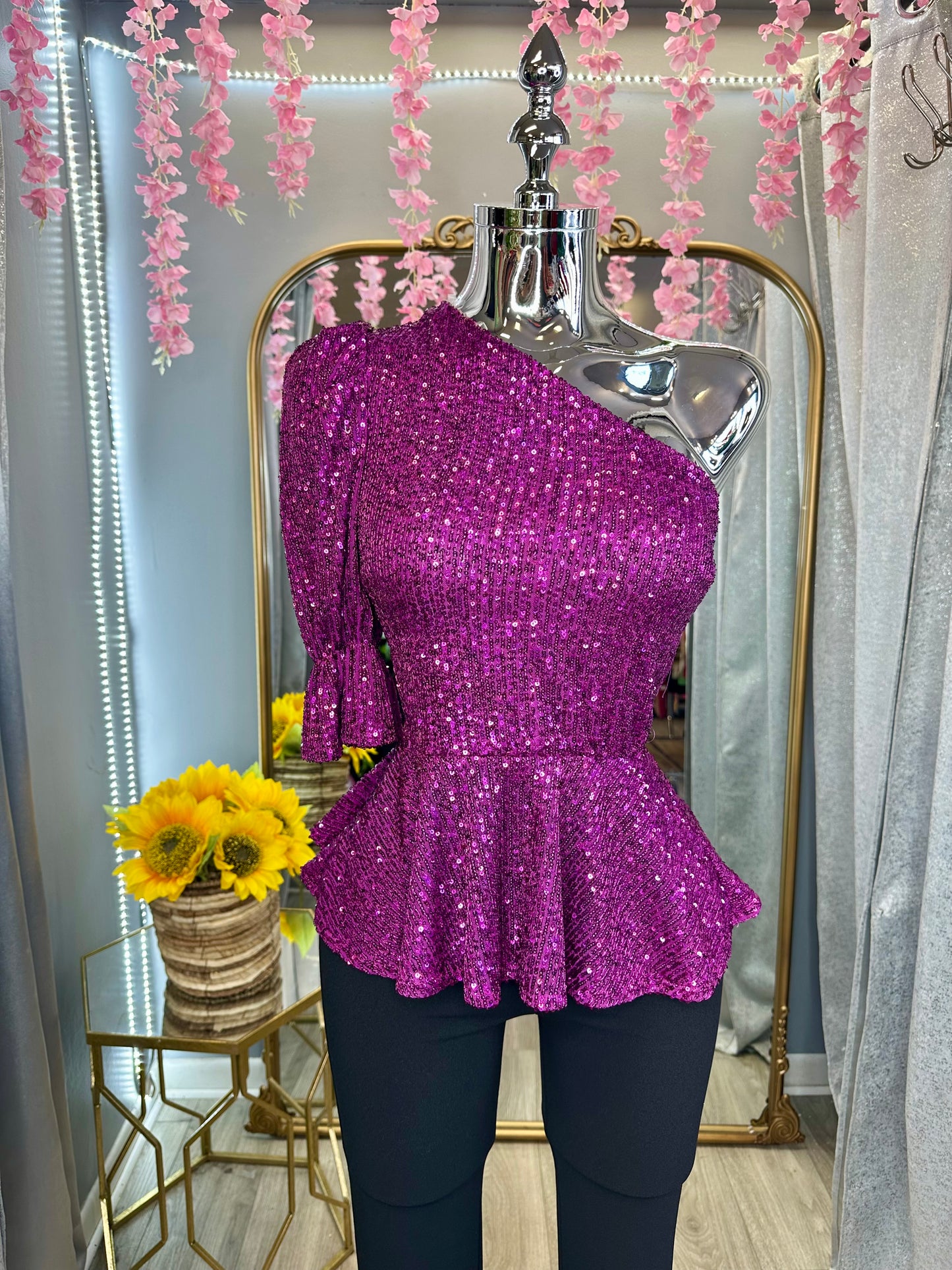 Marilyn Sequin Top (Fuchsia)