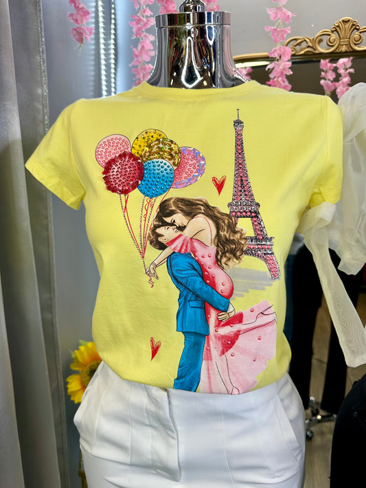 Love in Paris Fashion T-Shirt - Yellow