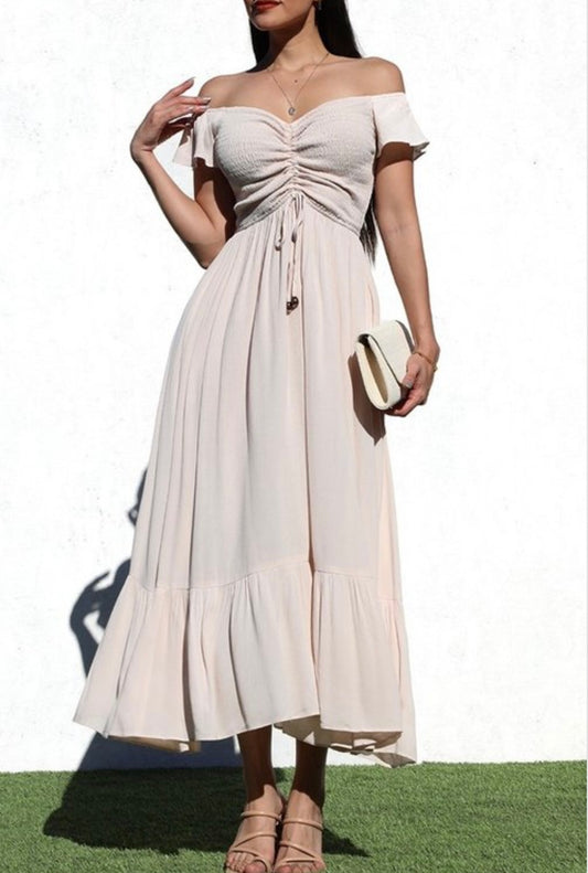 Taupe Smock Linen Dress