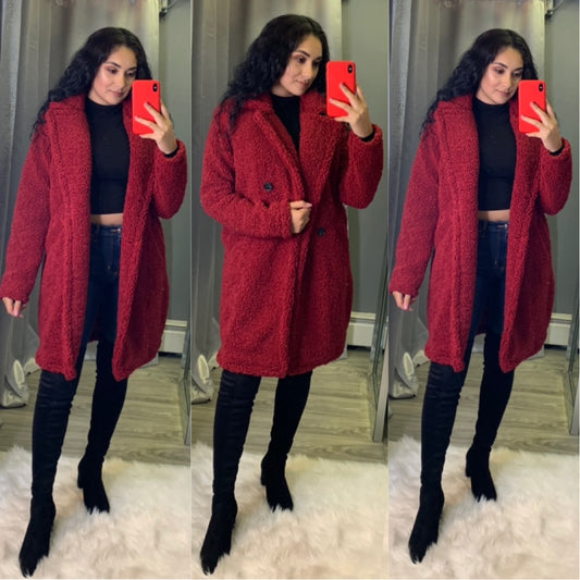 Camryn Teddy Coat (Burgundy)