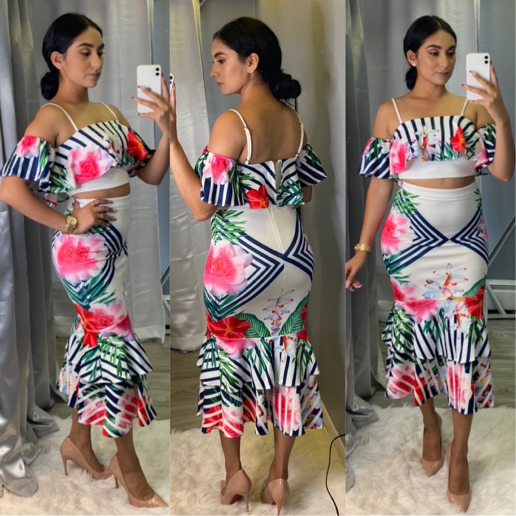 Floral Bliss Skirt Set (White)