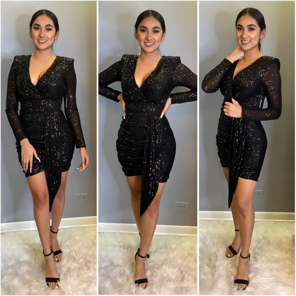 Tassia Sequin Dress - Black